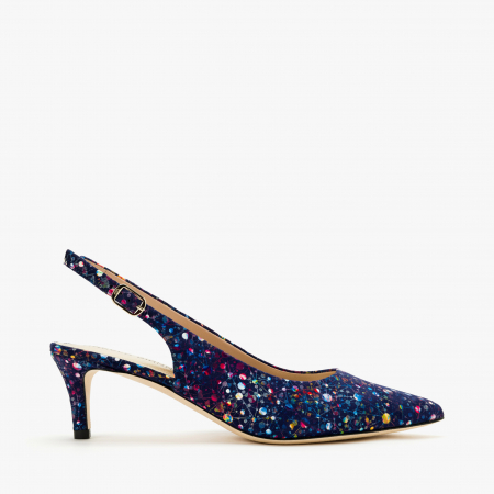 Pantofi Sanda Dama Eleganti din Nabuc, Culoare Bleumarin cu Imprimeu Multicolor, Toc Subtire de 5 cm, Angelo Giannini 1185 [1]