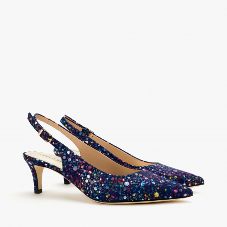 Incaltaminte Dama - Pantofi Sanda Dama Eleganti din Nabuc, Culoare Bleumarin cu Imprimeu Multicolor, Toc Subtire de 5 cm, Angelo Giannini 1185