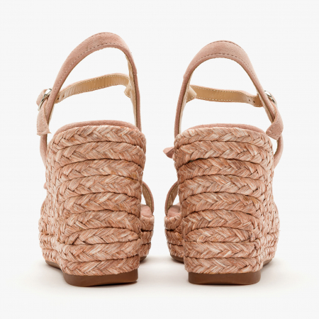 Sandale Damă Elegante din Piele Întoarsă Roz, Floare 3D, Cristale și Platformă Ortopedică Artizanală, Alma en Pena 251285 [4]