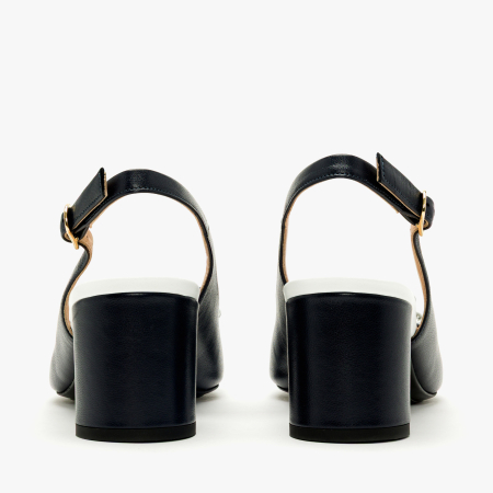 Sandale Dama Elegante din Piele Naturala Bleumarin, Peep Toe, Fundita Bicolora, Aplicatie Aurie si Toc Bloc 6 cm, Angelo Giannini 3037 [4]