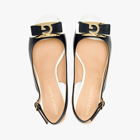 Sandale Dama Elegante din Piele Naturala Bleumarin, Peep Toe, Fundita Bicolora, Aplicatie Aurie si Toc Bloc 6 cm, Angelo Giannini 3037 [2]