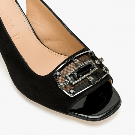 Sandale Dama Elegante Negru cu Cristale Swarovski, Toc Gros 5 cm, Accademia 1290/2024 [3]