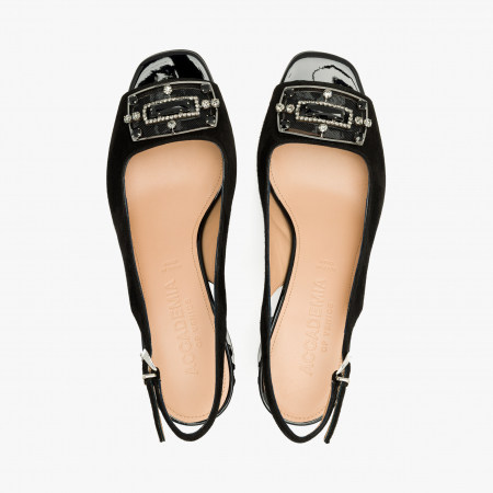 Sandale Dama Elegante Negru cu Cristale Swarovski, Toc Gros 5 cm, Accademia 1290/2024 [2]