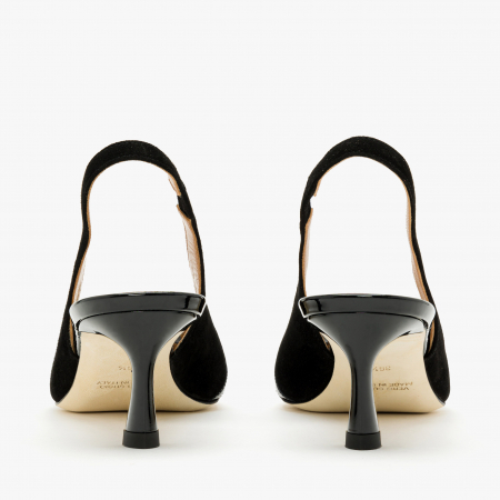 Pantofi Sanda Dama Eleganti, Negru, Toc Subțire 5 cm, Piele Naturala și Plasă, Accesoriu Cristal, Accademia 2237 [4]
