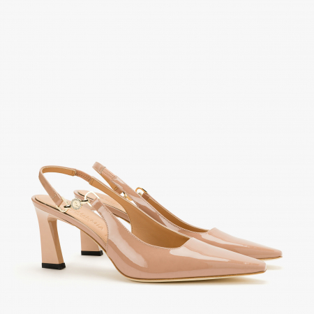 Incaltaminte Dama - Pantofi Sanda Dama Eleganti, Nude, Toc Modern 7 cm, Piele Lăcuită, Accademia 2239