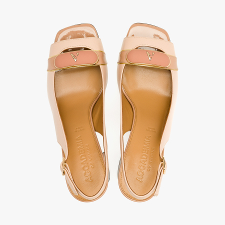 Sandale Dama Elegante, Piele de Culoare Nude, Insertii Lacuite si Toc Gros 7 cm, Accademia 1543 [2]