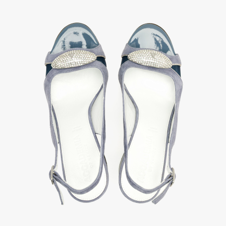 Sandale Dama Elegante, Piele Intoarsa Bleu, Cristale Transparente, Insertii Mesh si Talpa de Talpa, Accademia 1534 [2]