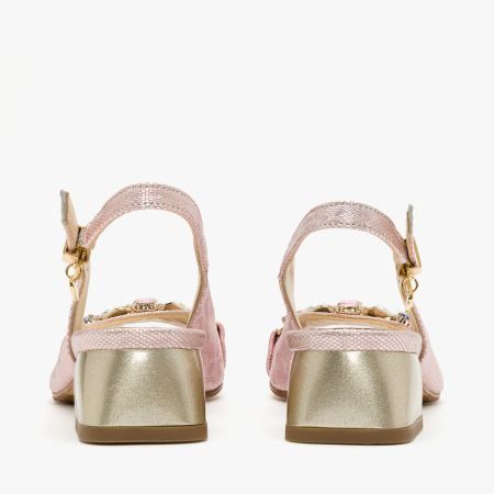 Sandale Dama Elegante, Piele Naturala, Roz Sidefat, Slingback Reglabil, Varf Decupat Peep-Toe, Cristale Multicolore, Renzoni 5850 [4]