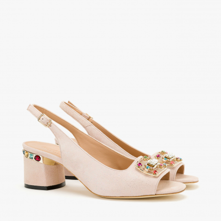 Sandale Dama Elegante - Sandale Dama Elegante Roz cu Cristale Swarovski, Toc Gros 5 cm, Accademia 1290/2024