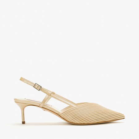 Pantofi Sanda Dama Eleganti din Piele de Culoare Crem, Piele Plisata, Giorgio Fabiani 241047 [1]