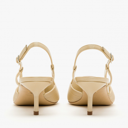 Pantofi Sanda Dama Eleganti din Piele de Culoare Crem, Piele Plisata, Giorgio Fabiani 241047 [4]