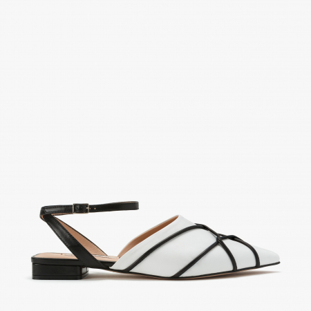 Pantofi Sanda Dama Casual Albi cu Inserții de Piele Neagră, Toc Gros 2 cm, Piele Lăcuită, Giorgio Fabiani 201053 [1]
