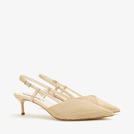 Pantofi Sanda Dama Eleganti din Piele de Culoare Crem, Piele Plisata, Giorgio Fabiani 241047 [0]
