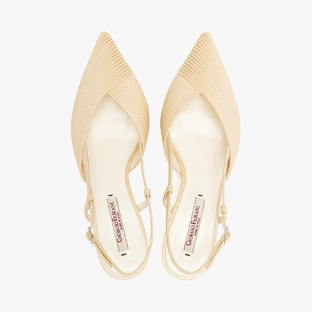 Pantofi Sanda Dama Eleganti din Piele de Culoare Crem, Piele Plisata, Giorgio Fabiani 241047 [2]