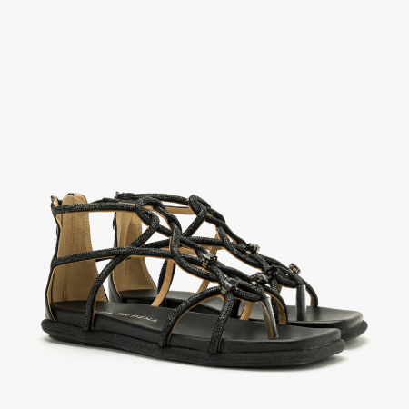 Incaltaminte Dama - Sandale Damă Negre cu Cristale și Talpă Joasă Ortopedică, Sezon Calduros, Alma en Pena 2551604