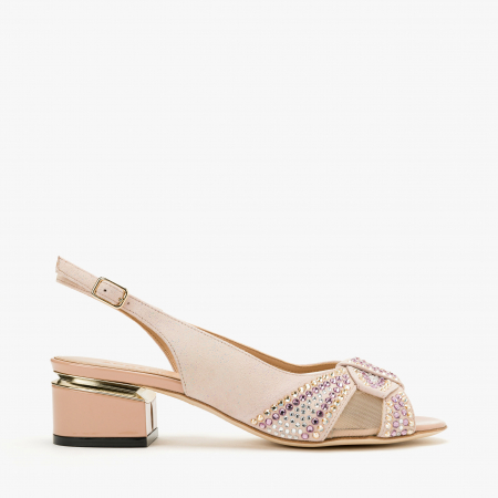 Sandale Dama, Piele Intoarsa, Bej, Toc Gros 4 cm, Cristale Swarovski, Accademia 1310/2024 [1]