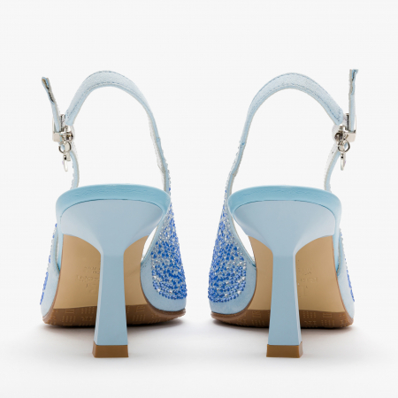 Pantofi Sanda Dama Bleu, Piele Intoarsa Acoperita cu Cristale, Toc Subtire, 8 cm, Renzoni 4042 [4]