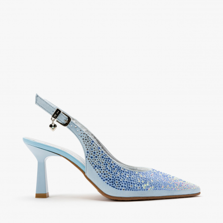 Pantofi Sanda Dama Bleu, Piele Intoarsa Acoperita cu Cristale, Toc Subtire, 8 cm, Renzoni 4042 [1]