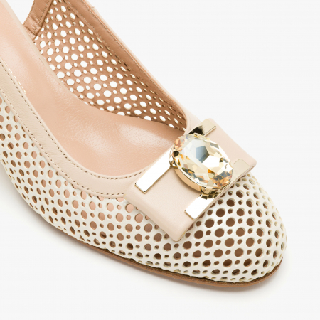 Pantofi Sanda Dama Eleganti, Bej, Toc Gros 6 cm, Cristale, Renzoni 5374 [3]