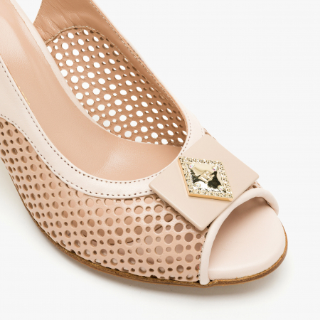 Sandale Dama Elegante din Piele, Culoare Crem, Accesorii pe Rist si Glezna, Sezon Primavara-Vara, Renzoni 4179 [3]