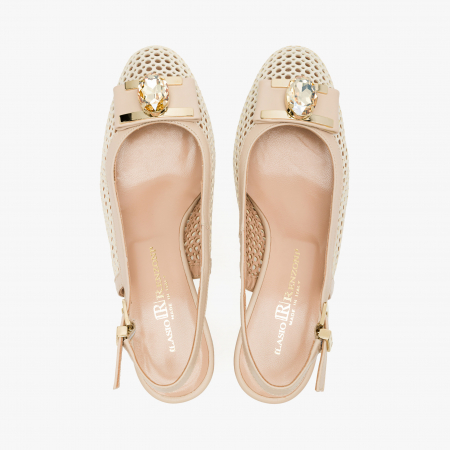 Pantofi Sanda Dama Eleganti, Bej, Toc Gros 6 cm, Cristale, Renzoni 5374 [2]