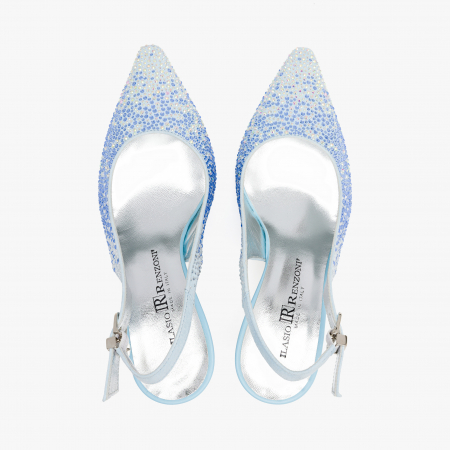 Pantofi Sanda Dama Bleu, Piele Intoarsa Acoperita cu Cristale, Toc Subtire, 8 cm, Renzoni 4042 [2]