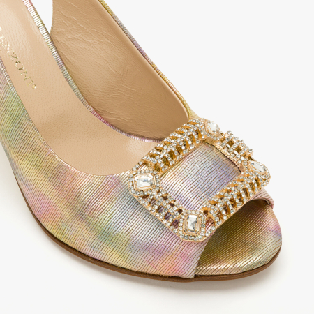 Sandale Dama Elegante din Piele Naturala, Multicolor Sidefat, Slingback Reglabil, Varf Decupat, Toc Subtire 8 cm, Renzoni 4408 [3]