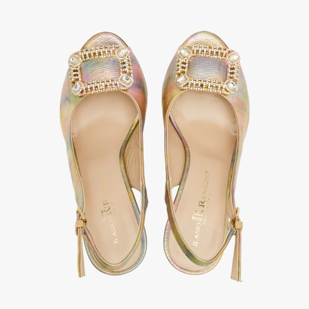 Sandale Dama Elegante din Piele Naturala, Multicolor Sidefat, Slingback Reglabil, Varf Decupat, Toc Subtire 8 cm, Renzoni 4408 [2]
