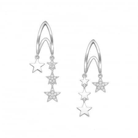 cercei asimetrici cu stelute si pietre cubic zirconia din argint 925