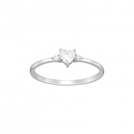 inel argint solitaire cu piatra cubic zirconia in forma de inima