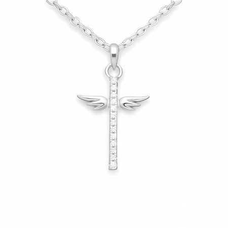 pandantiv cruce si aripi cu pietre cubic zirconia din argint 925