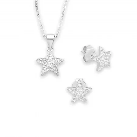 Set argint in forma de stea cu pietre cubic zirconia