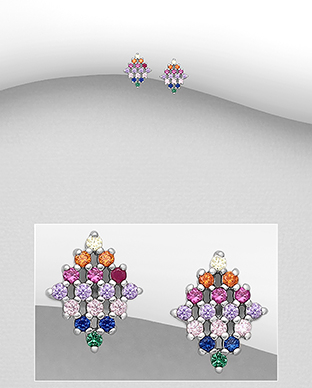 Cercei mici din argint romb multicolor 1C-83 [2]