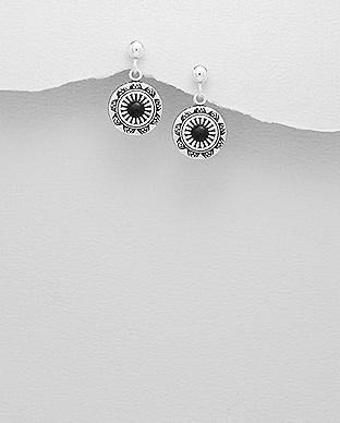 Cercei din argint aspect patinat cu piatra neagra 1C-231N [1]