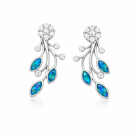 cercei cu pietre colorate - Cercei Argint 925 cu Opal Turcoaz și Zirconii