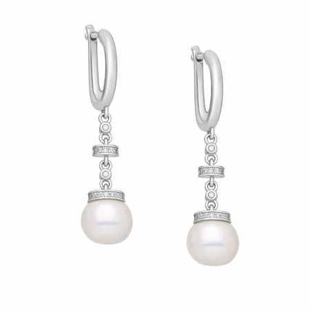 Colectia „ Vestitorii primaverii ” - Cercei Huggie din Argint 925 cu Zirconii și Perle  Naturale
