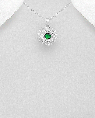 Pandantiv argint cu zirconia verde si alb 1P-102 - Bijuterii argint [1]