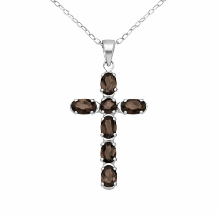 pandantive cu pietre pretioase & semi-pretioase - Pandantiv cruce din argint si cuart fumuriu 1P-263