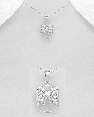 Argint 925 placat cu rodiu - Pandantiv ingeras din argint cu zirconia 1P-413 - Elmio.ro