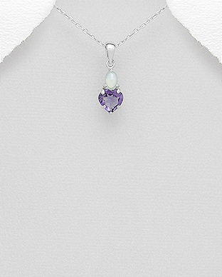 Colectia „ Wedding ” - Pandantiv inima din argint cu ametist si opal alb 1P-266
