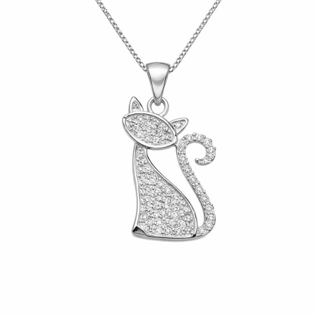 pandantive cu pietre pretioase & semi-pretioase - Pisica pandantiv Pretty din argint cu pietricele M416-01