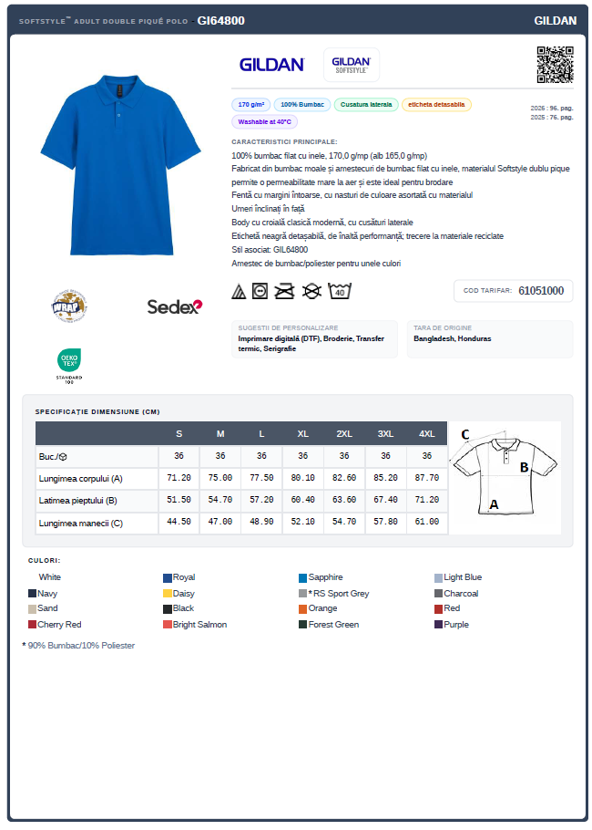 Tricou polo SOFTSTYLE GI64800 [2]