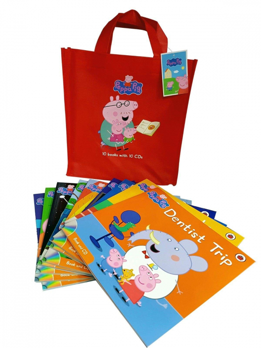 Peppa Pig 10 Story Books Set Collection with CDs - Red Bag [1]