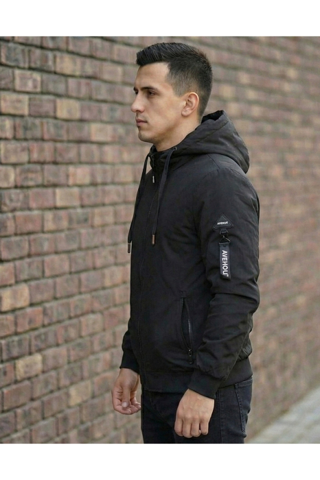 Geaca Barbati Casual Neagra Subtire - Gluga Material Detasabila  7340 [3]