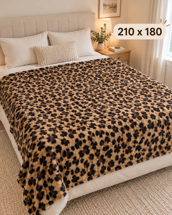 Patura Polar Subtire 210x180 cm, Moale si Calduroasa, Model Leopard Animal Print, pentru Pat si Canapea [3]