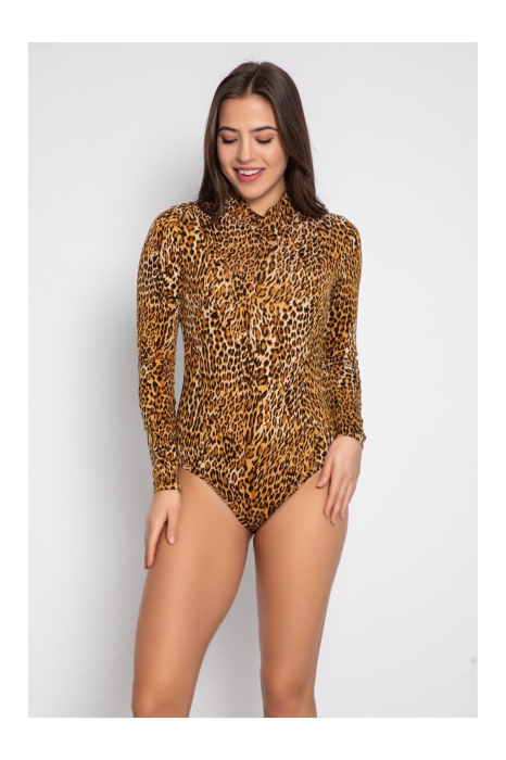 Body dama, maneca lunga, imprimeu animal print, maro 09 [4]