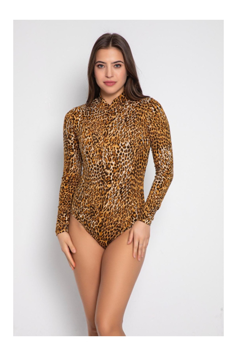 Body dama, maneca lunga, imprimeu animal print, maro 09 [5]