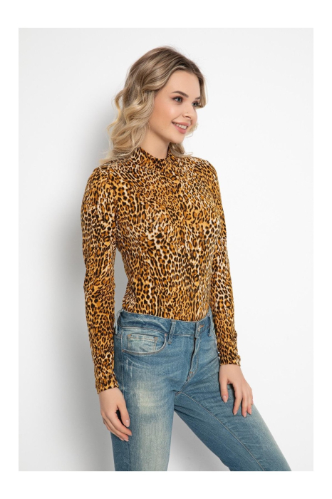 Body dama, maneca lunga, imprimeu animal print, maro 09 [3]