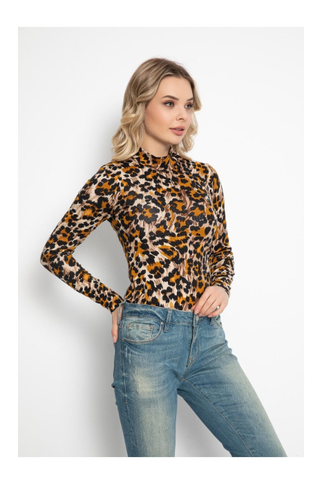 Body dama, maneca lunga, imprimeu animal print, maro 03 [2]