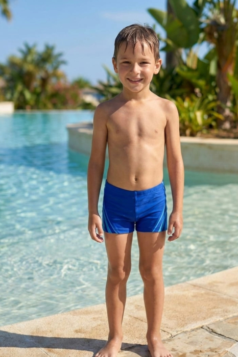 Boxeri Inot Copii cu Snur Interior Albastru cu Dungi Laterale q327 [2]